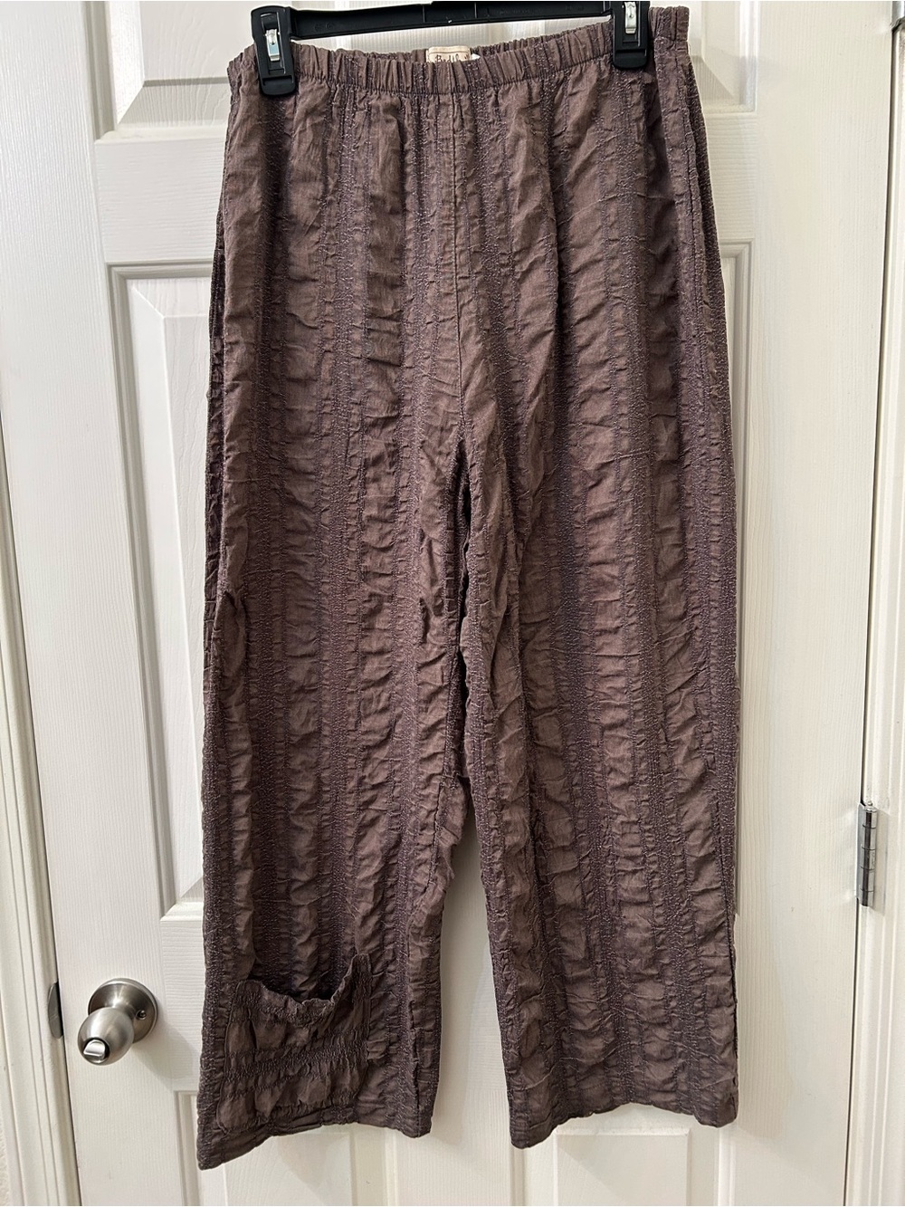 Bodil Textured Brown Elastic Waist Wide-Leg Pants